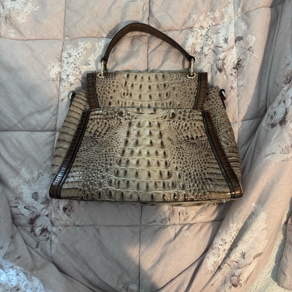 Brahmin Crocodile Embossed Satchel in Tan and Brown